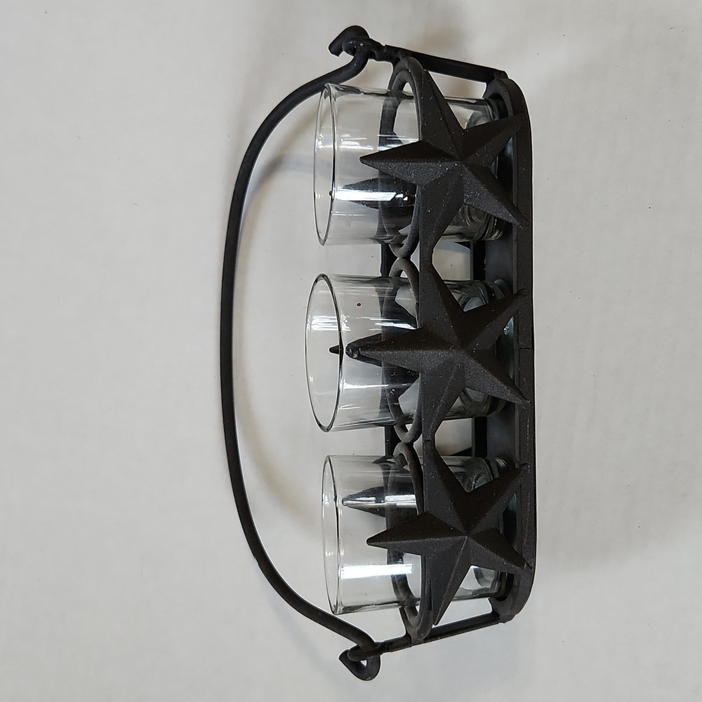 Bronze Star 3 Glass Votive Candle Metal Holder with Bar